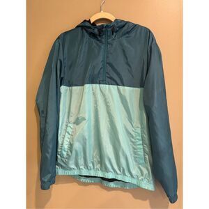 Tek Gear M teal lined nylon pullover 3/4 zip lightweight jacket hoodie
